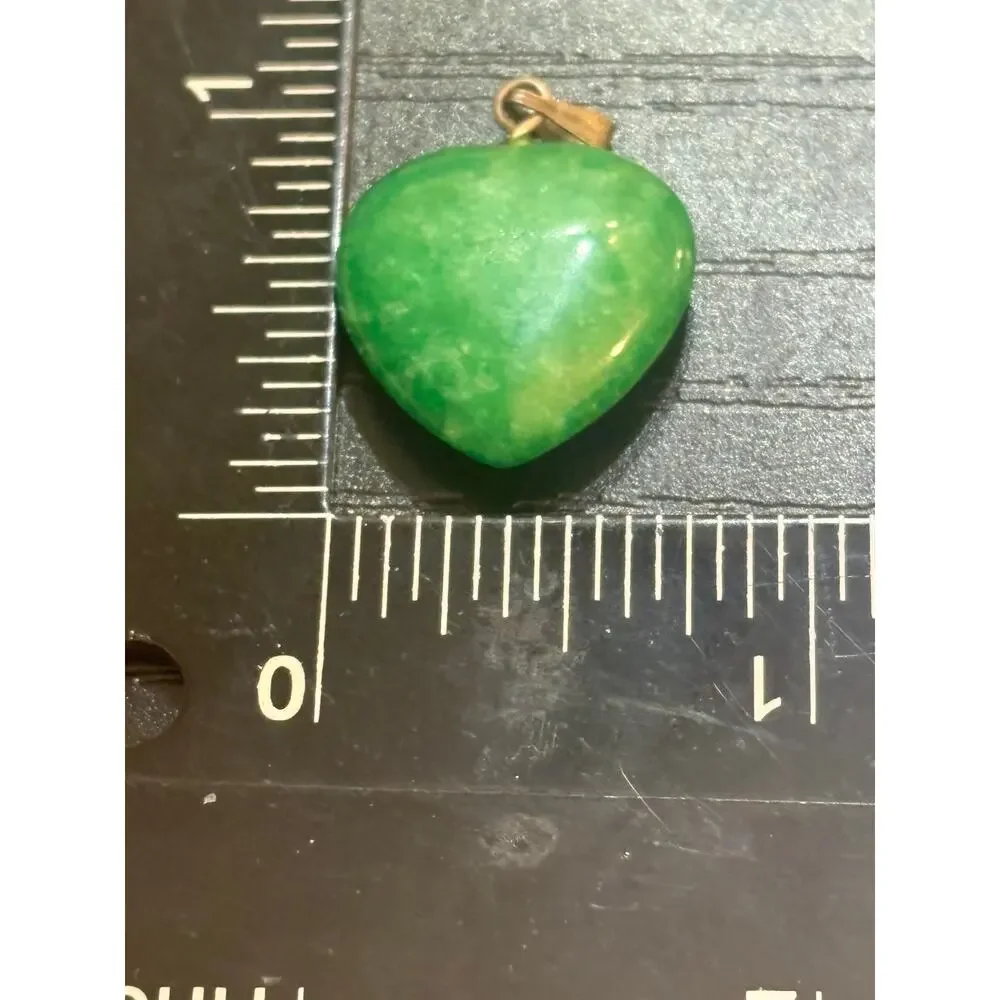 Genuine Green Stone Heart Pendant Gold Tone